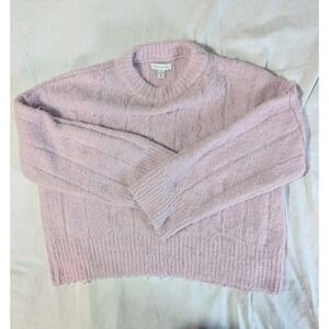 Topshop Light Blush Pink Fuzzy Cable Knit Crewneck Sweater Size US 4-6 Small